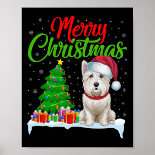 Poster Westie Chien de Noël Lumières de l'arbre de Noël F