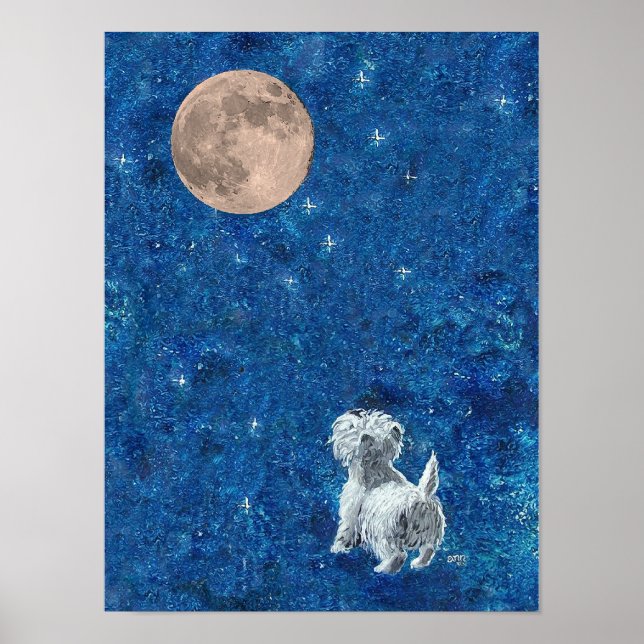 Poster Westie et Pleine lune (Devant)