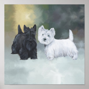 Poster Westie Scottie hiver