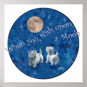 Poster Westies faisant un vœu sur la Lune