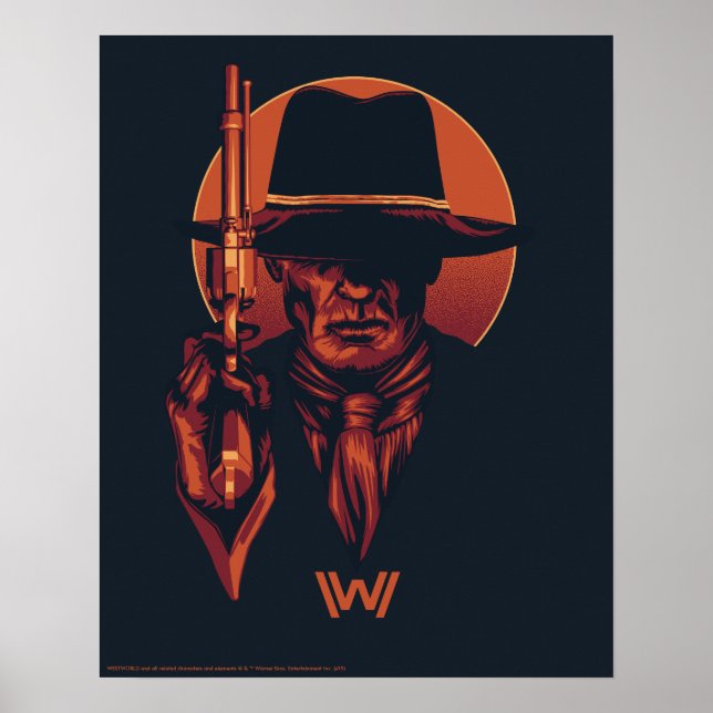 Poster Westworld | Homme en noir avec révolver (Devant)