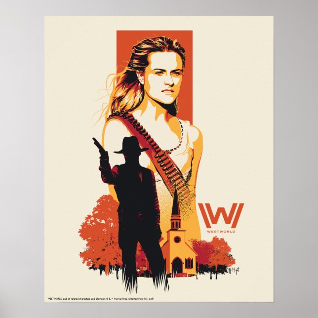 Poster Westworld | Wyatt & Man en noir à l'église blanche (Devant)