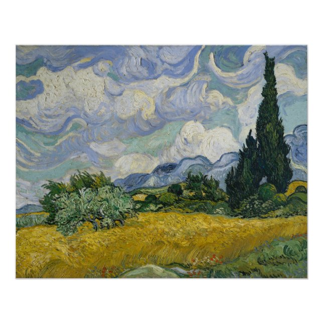 Poster Wheat Field with Cypresses, Oil Painting, Van Gogh (Devant)