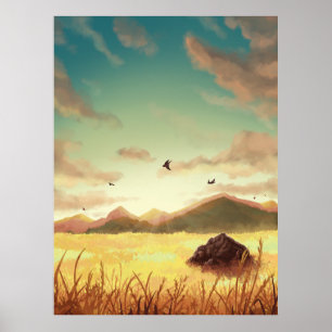 Poster Wheat fields at sunrise