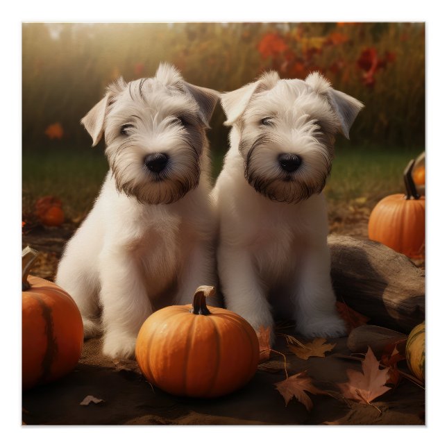 Poster Wheaten Terrier chiot Automne Citrouille délice (Devant)