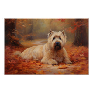 Poster Wheaten Terrier dans les feuilles d'automne automn