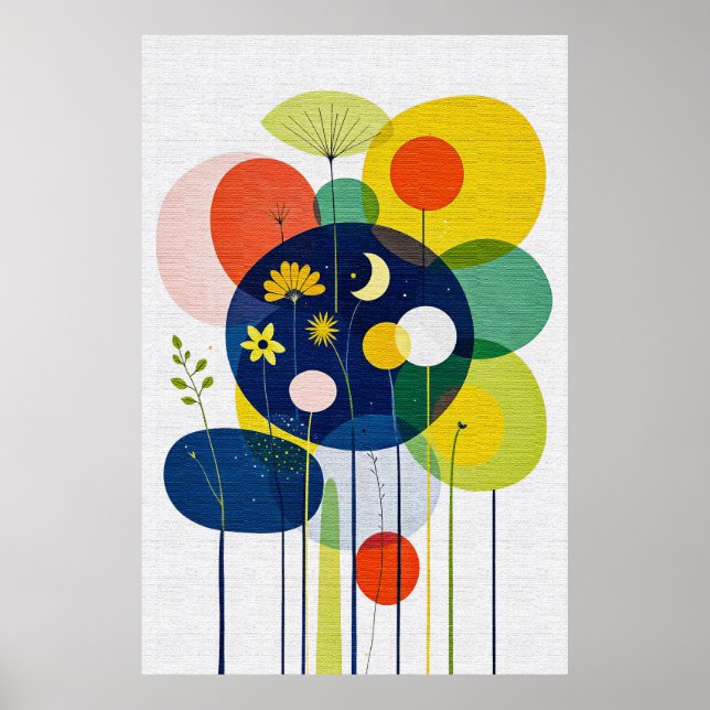 Poster Whimsical Abstract Night Garden Mid Century Boho (Devant)