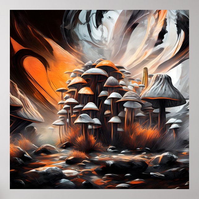 Poster Whimsical Abstrait Mushroom Art (Devant)