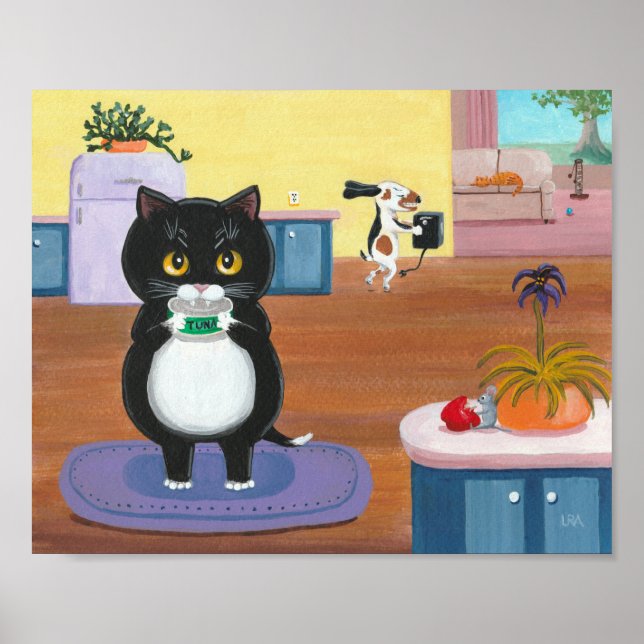 Poster Whimsical Art Funny Black Cat Chien Créationarts (Devant)