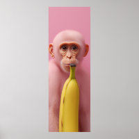 Poster Whimsical Banana and Pink Monkey