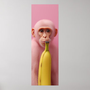 Poster Whimsical Banana and Pink Monkey