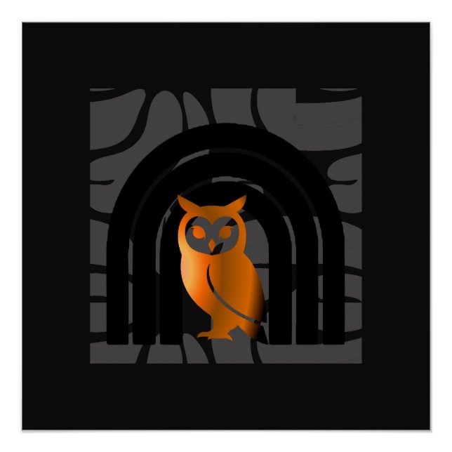 Poster Whimsical Boho Owl & Tropical Monstera Leaf (Devant)