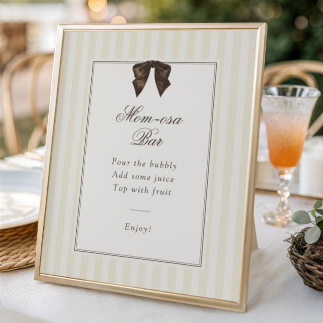 Poster Whimsical Brown Bow Striped Mom-osa Bar (Créateur téléchargé)