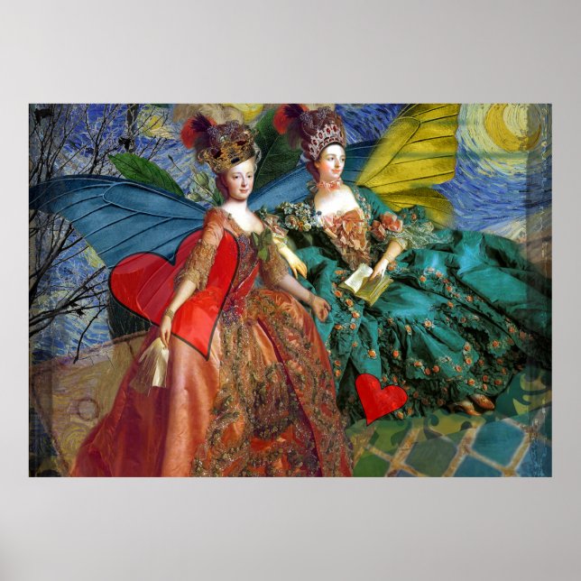 Poster Whimsical Butterfly Women Gemini Blue Collage (Devant)