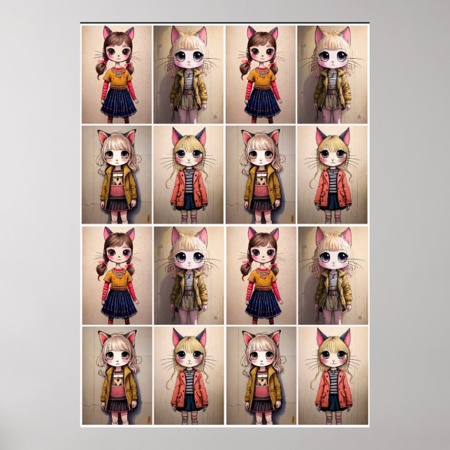 Poster Whimsical Cat Girls (AI) (Devant)