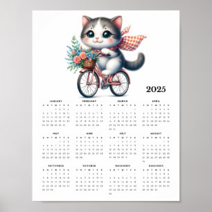 Poster Whimsical Cat Riding a Bicycle 2025 Calendrier mur