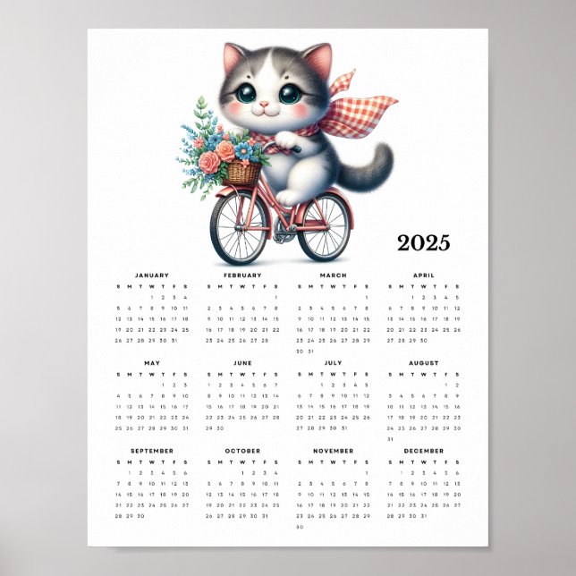 Poster Whimsical Cat Riding a Bicycle 2025 Calendrier mur (Devant)