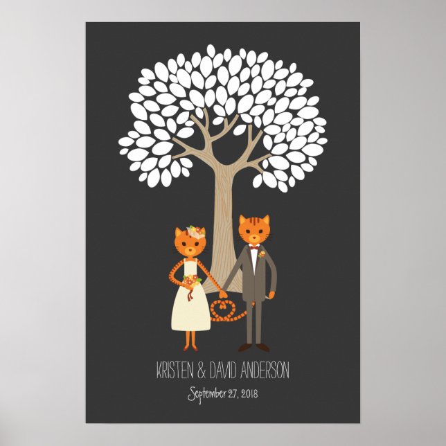 Poster Whimsical Cats Mariage Empreinte de signature Arbr (Devant)