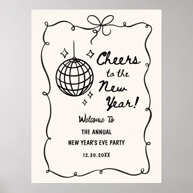 Poster Whimsical Disco Ball New Year's Eve Party (Devant)