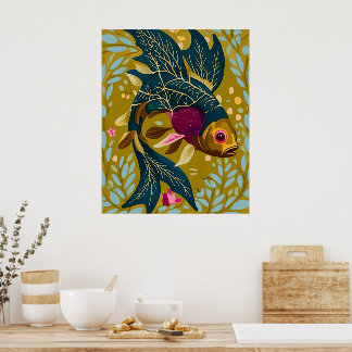 Poster Whimsical Goldfish - Art inspiré de la natu