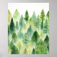 Whimsical Green Forest Trees Woodland Nursery Art
