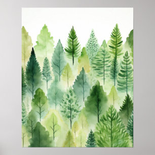 Poster Whimsical Green Forest Trees Woodland Nursery Art