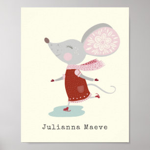Poster Whimsical Ice Skater Mouse Holiday Name Custom