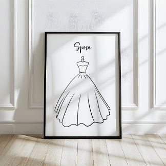 Poster Whimsical Italian Bride Wedding Dress Art