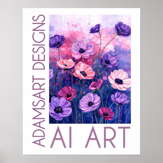 Poster Whimsical Lavender & Pink Anemone Flower Garden (Devant)