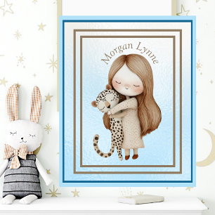 Poster Whimsical Little Girl & Baby Leopard Wall Art