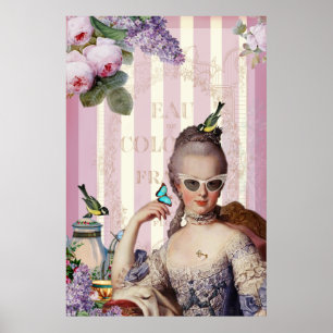 Poster Whimsical Marie Antoinette in winged sunglasses