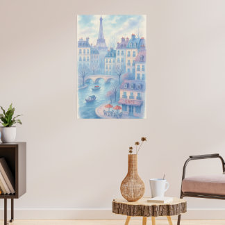 Poster Whimsical Paris Watercolor Cityscape