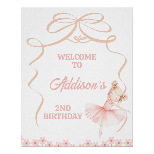Poster Whimsical Pink Ballerina 2e anniversaire Bienvenue (Devant)