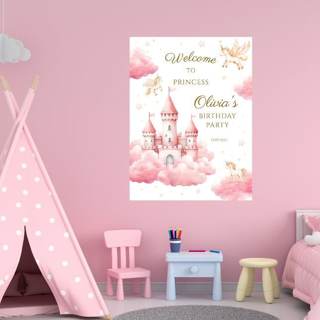 Poster Whimsical Pink Cloud Princess Birthday Welcome (Créateur téléchargé)