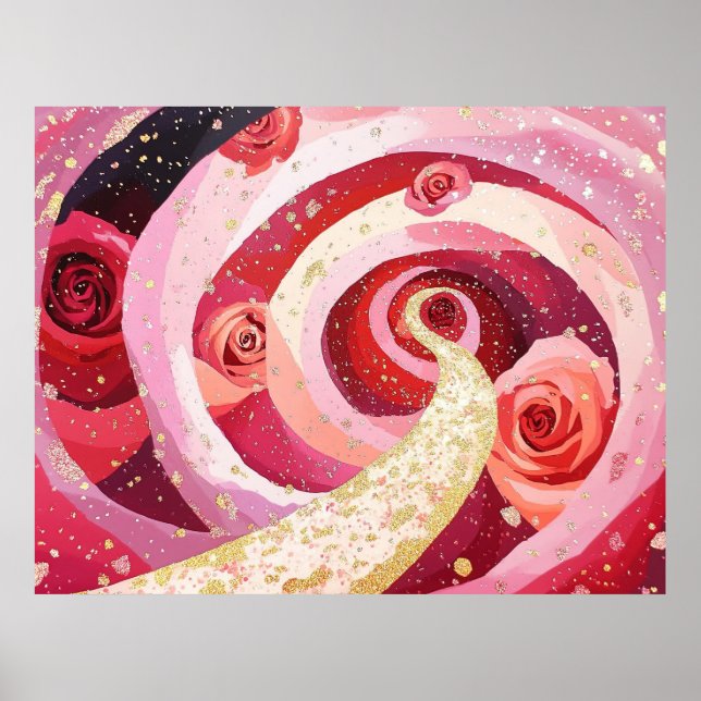 Poster Whimsical roses garden (Devant)