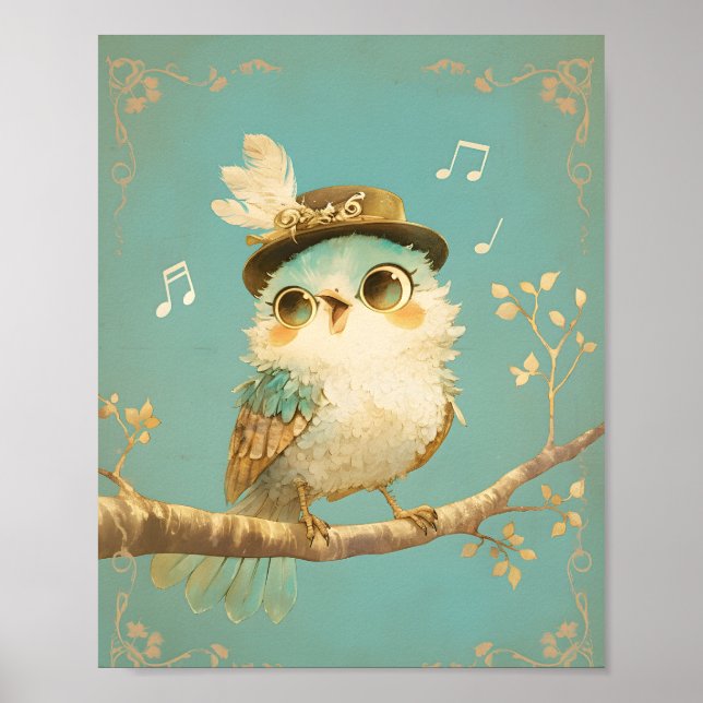 Poster Whimsical Singing Bird Nursery Wall Art  (Devant)