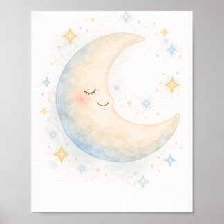 Poster Whimsical watercolor moon and stars nursery