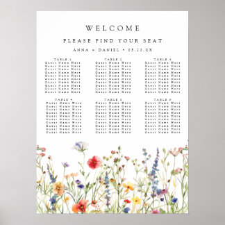 Poster Whimsical Wildflower Wedding Seating Chart