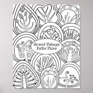 Poster Whimsical Zen Doodle Trees Citer Relaxant Colorati