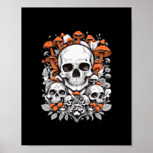 Poster Whimsigoth Skuls & Champignons Ae botanique Vintag