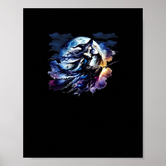 Poster Whimsigoth Sorcière volant au-dessus de la Pleine  (Devant)