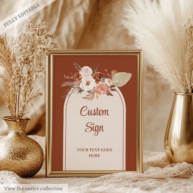 Poster Whimssica Terracotta Pampas Sage Boho Arch Personn (Whimsical Terracotta Pampas Sage Boho Arch Custom Sign)