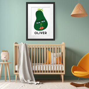 Poster Whimssical Avocado CUSTOM BABY NAME Art