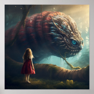 Poster Whimsski Caterpillar et Alice dans Wonderland Post