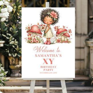 Poster Whimsy Fairy 6th Birthday Pink Flowers Welcome 