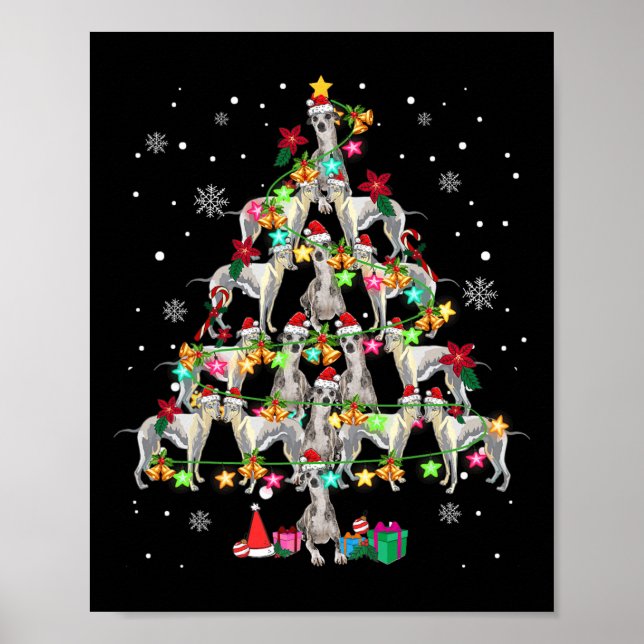 Poster Whippets Christmas Tree Funny Whippets Amoureux Ch (Devant)