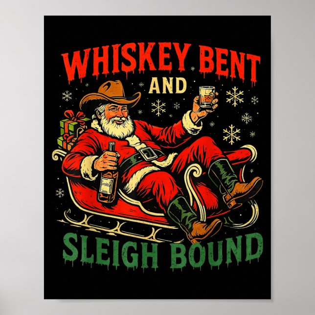 Poster Whiskey Sleigh Bound Cowboy Santa Christmas  (Devant)