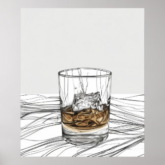Poster Whiskey sur les rochers verre minimaliste art lign