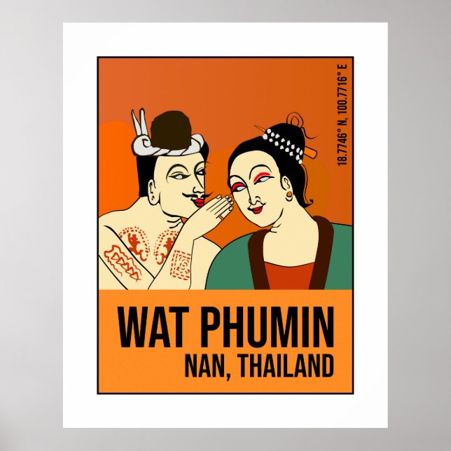 Poster Whisperpering Mural, Nan, Thaïlande Travel (Devant)