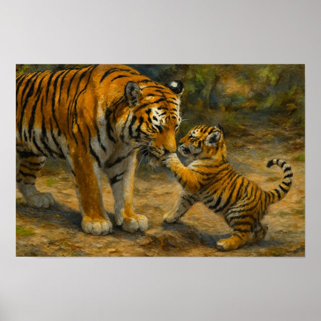 Poster Whispers in the Wild - Tiger and Cub in Forest (Devant)